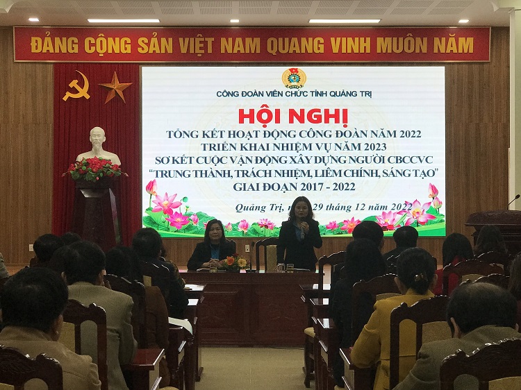 Công đoàn Viên chức tỉnh Quảng Trị tổ chức Hội nghị tổng kết hoạt động công đoàn năm 2022, triển khai nhiệm vụ năm 2023